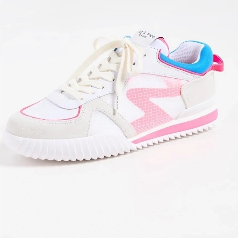 rag & bone New York Women Retro Runner 2.0 Sneakers White Pink Multi sz 8